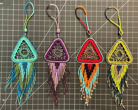 Beaded Dreamcatcher Ornament - Triangle Native American style