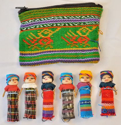 Worry Doll Coin Purse With 6 Two Inch Dolls 