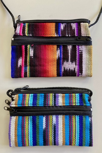 Hand-loomed cotton zipper purse with shoulder strap