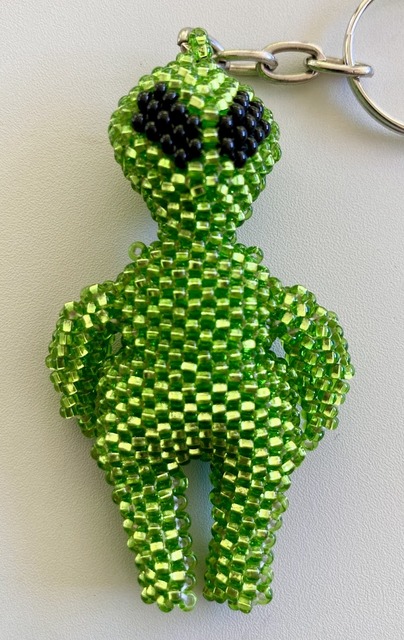Beaded Alien Keychain Artisan Handcrafted Czech Glass