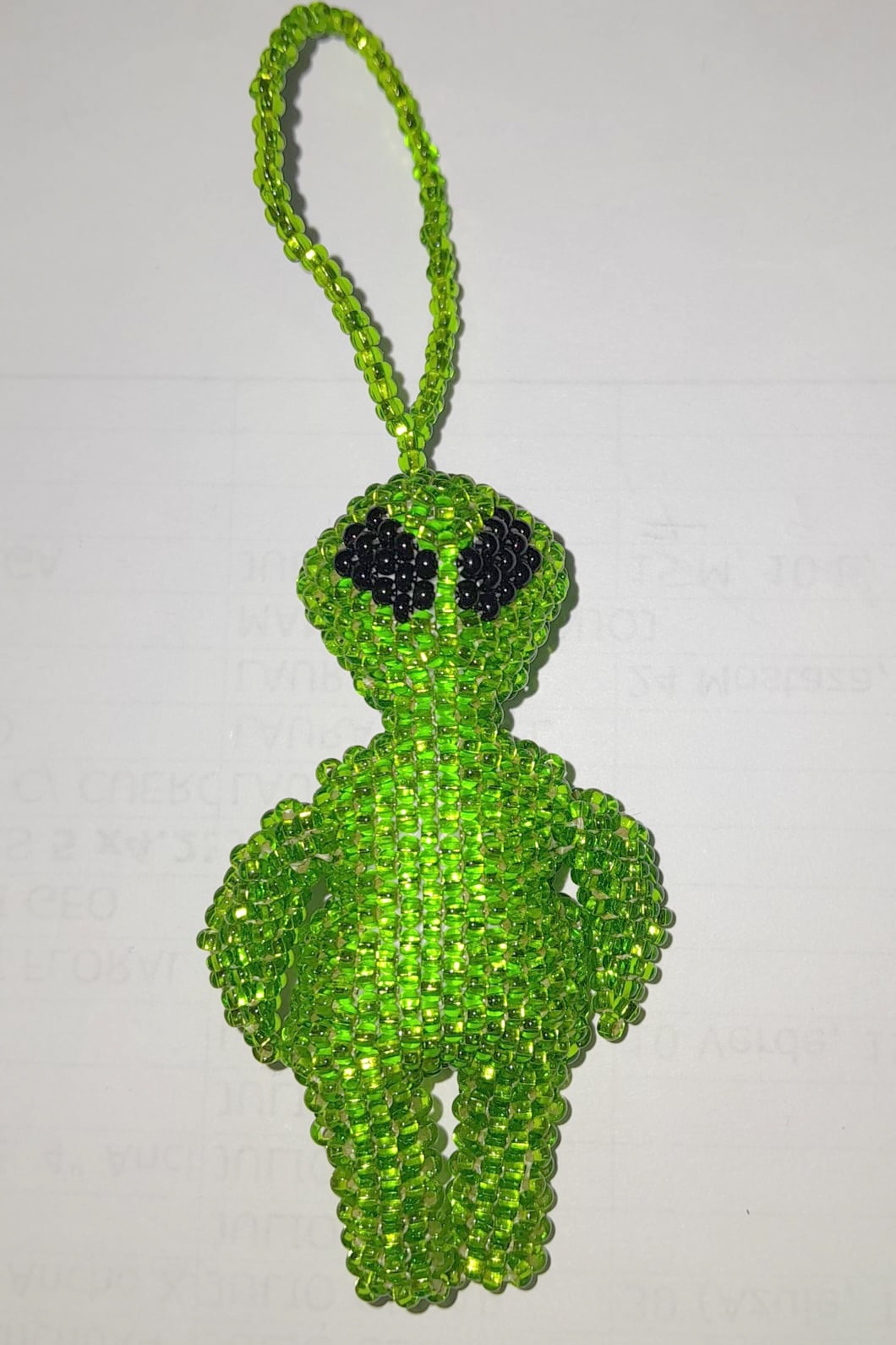 3D beaded alien ornament handcrafted with colorful Czech glass beads
