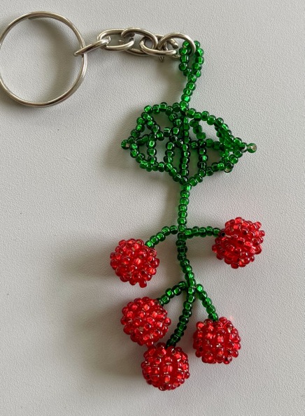 Beaded Cherries Keychain Artisan Handcrafted Fruit Decor