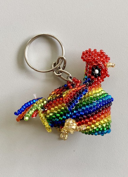 Beaded Chicken / Rooster Keychain Rainbow 