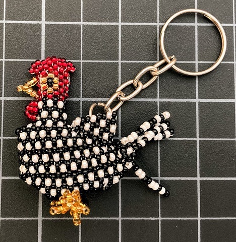 Beaded Chicken / Rooster Keychain 
