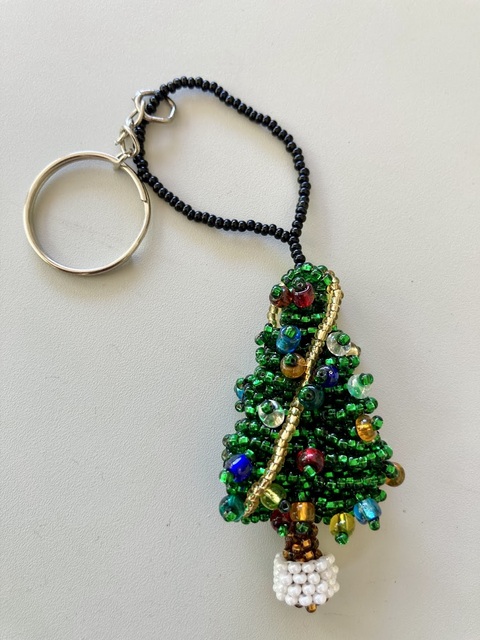 Beaded Christmas Tree Keychain 