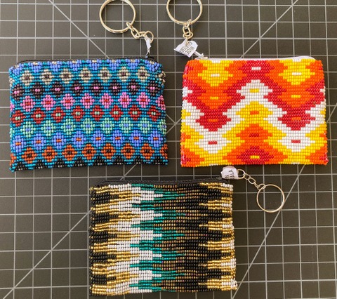Beaded Coin Purse Lined with Keychain - Multicolor 