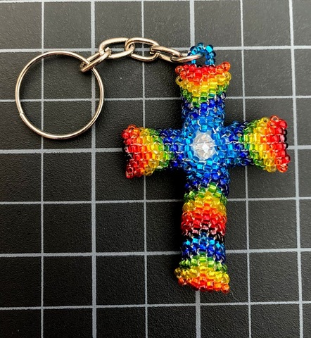 Beaded Cross Keychain Rainbow 