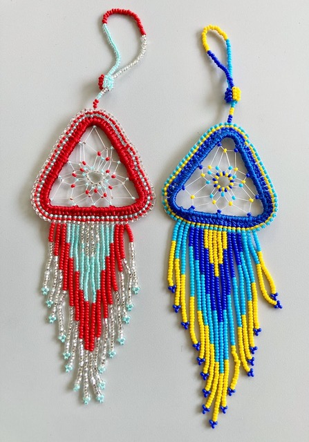 Beaded Dreamcatcher Ornament - Triangle Native American style