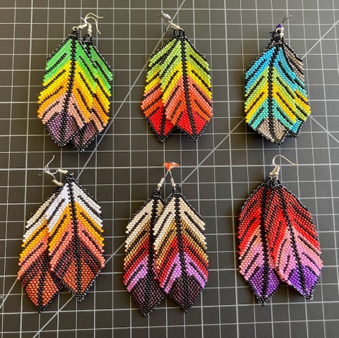 Beaded Earrings Native American Feather XL 