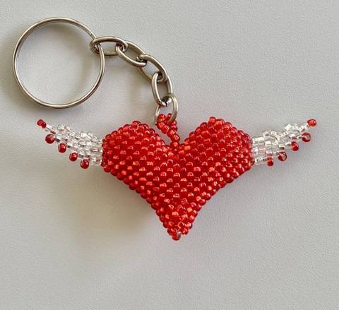 Beaded Flying Heart Keychain 