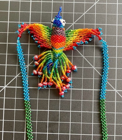 Beaded Hummingbird Necklace - Large Rainbow 