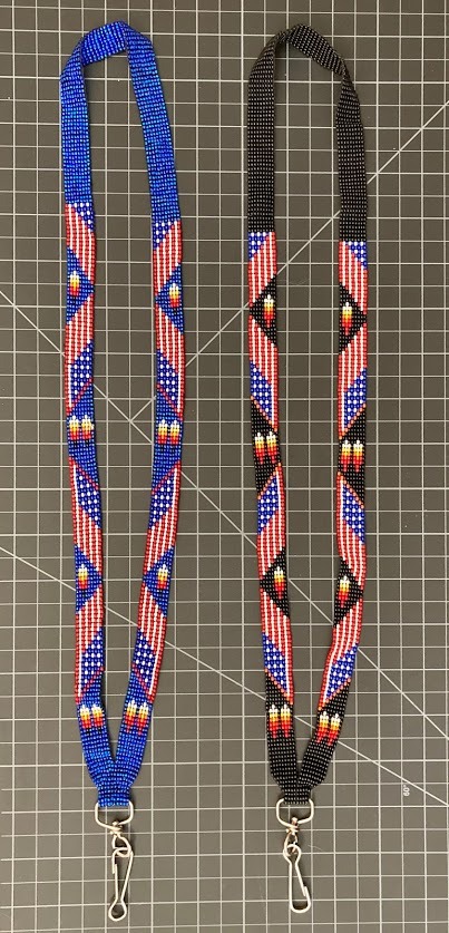 Beaded Lanyard - US Flag With Designs 