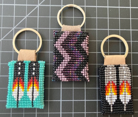 Beaded Leather Keychain - mix multicolors and native American style 