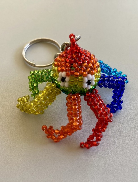 Beaded Octopus Keychain Rainbow 3D Artisan Beadwork