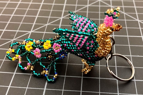 Beaded Peacock Keychain 