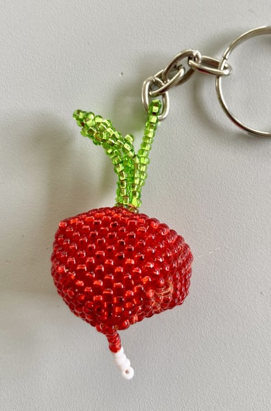 Beaded Radish Keychain Artisan Handcrafted Garden Decor