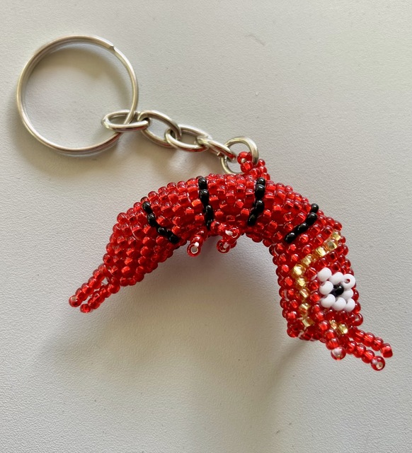Beaded Shrimp Keychain Small Artisan Handcrafted Miniature