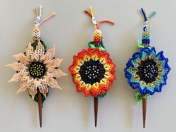 Beaded Stick Barrette Large Flower Artisan Czech Glass Jewelry