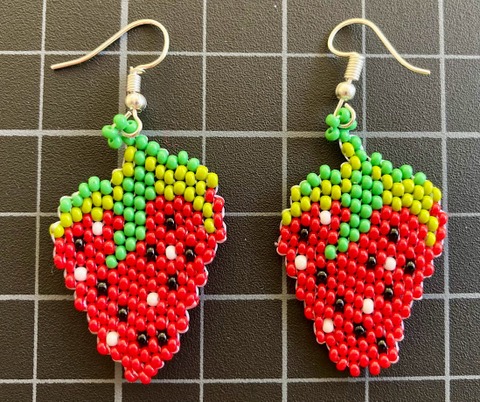 Beaded Strawberry Flat Earrings 