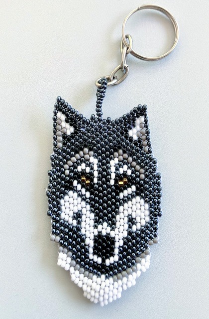 Beaded Wolf Keychain 3D Artisan Animal Beadwork