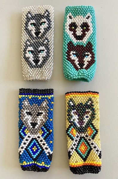 Beaded Wolf Lighter Cover Artisan Czech Glass Beadwork