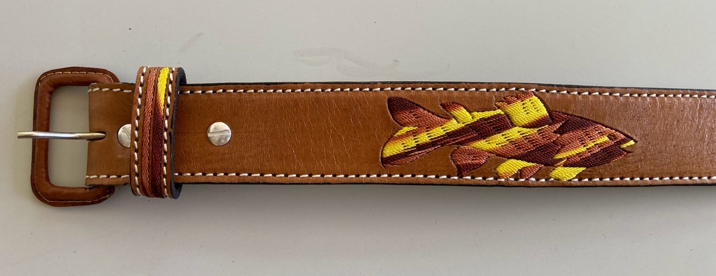 Brown Trout Belt Artisan Made Guatemalan, Guatemala, Mayan, handmade, colorful, wholesale, artisan, Leather, Cotton, Belt, Fish, Brown, Trout, 