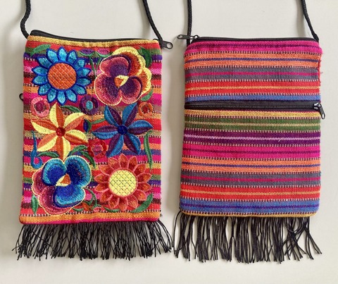 Cell Phone Pouch Fringe Embroidered Flowers Handcrafted Guatemalan