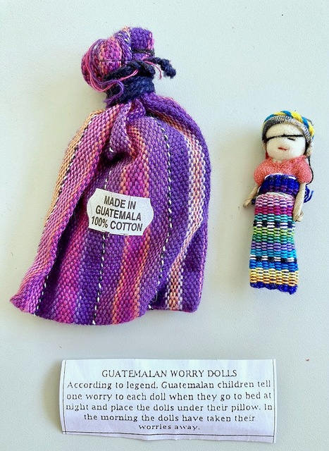 Single worry doll in woven bag