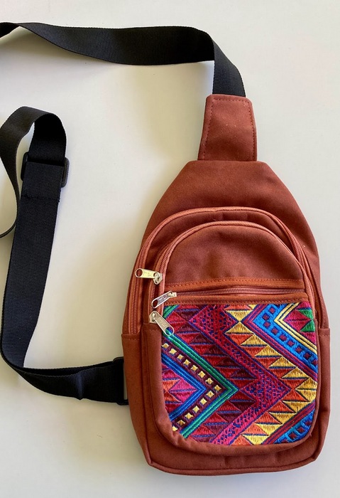 Embroidered Chest Pack Artisan Suede and Textile