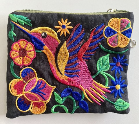 Embroidered Hummingbird Coin Purse Artisan Mixed Media