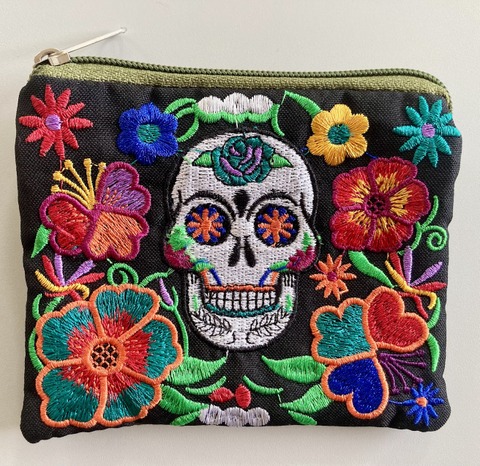 Embroidered Skull Coin Purse Artisan Handcrafted Guatemalan