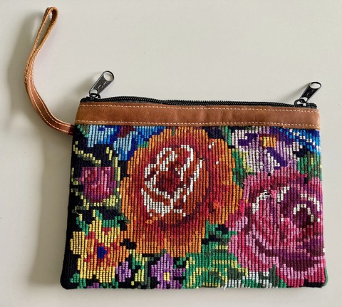 Flower Leather Huipil Purse Artisan Handcrafted Mixed Media