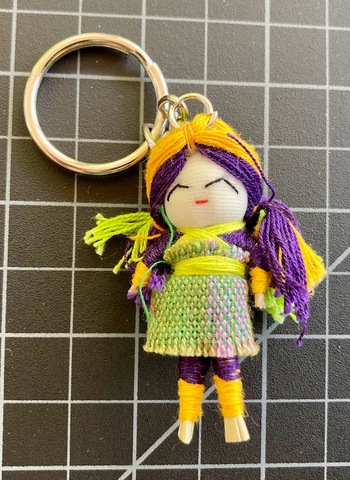 Free Spirit Worry Doll Keychain Mardi Gras Colors   