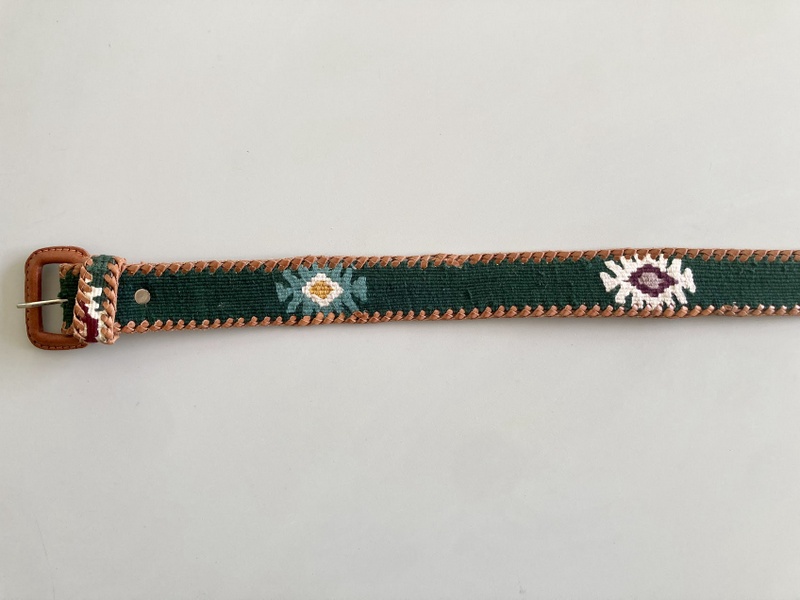 Leather and cotton Southwest style belt handmade
