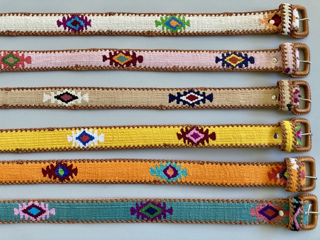 Leather and cotton Southwest style belt handmade