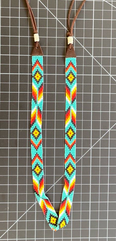 Native American Style Beaded Leather Hatband 1/2 inch 