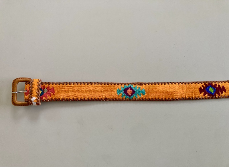 Orange Southwest Belt  Guatemalan, Guatemala, Mayan, handmade, colorful, wholesale, artisan, Leather, Cotton, Southwest, Belt, Orange