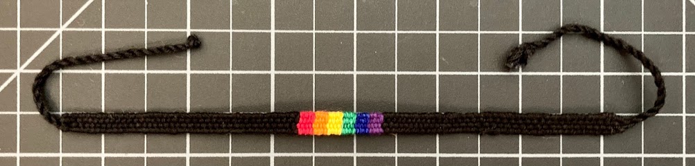 Rainbow Cotton Block Friendship Bracelet 1/4 Inch Black Background rainbow