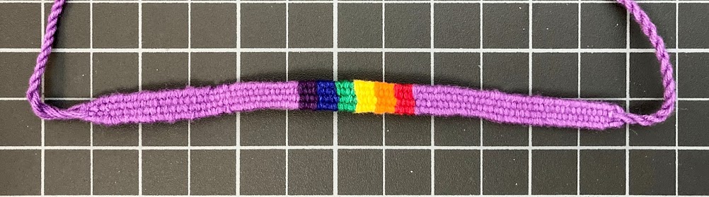 Rainbow Cotton Block Friendship Bracelet 1/4 Inch Purple Background rainbow