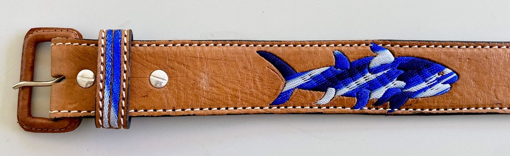 Shark Belt Artisan Made Guatemalan, Guatemala, Mayan, handmade, colorful, wholesale, artisan, Leather, Cotton, Belt, Fish, Shark