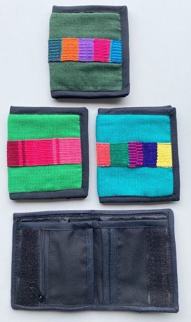Green hand-loomed cotton wallet with zipper closure