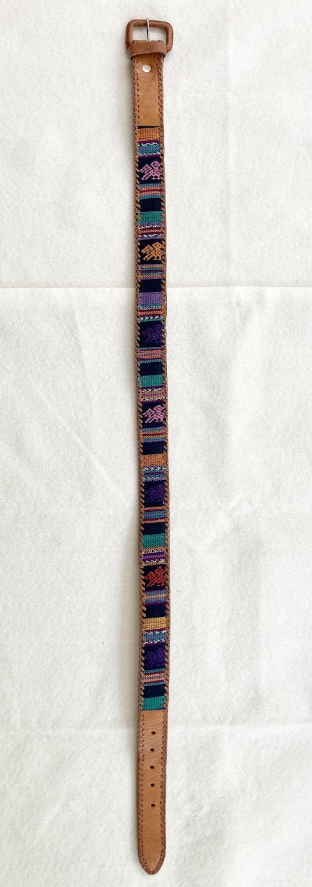 Traditional Mayan Leather Cotton Belt Comalapa Hand-Loomed Artisan
