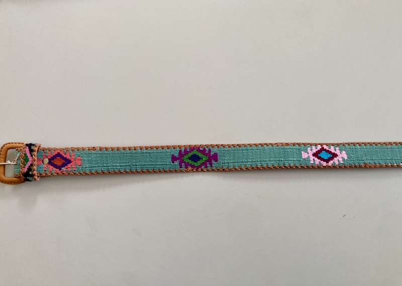 Turquoise Southwest Belt Guatemalan, Guatemala, Mayan, handmade, colorful, wholesale, artisan, Leather, Cotton, Southwest, Belt, Turquoise