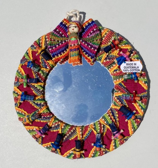 Authentic handmade Mayan Worry Doll Mirror - Hand-Woven Frame from Guatemala