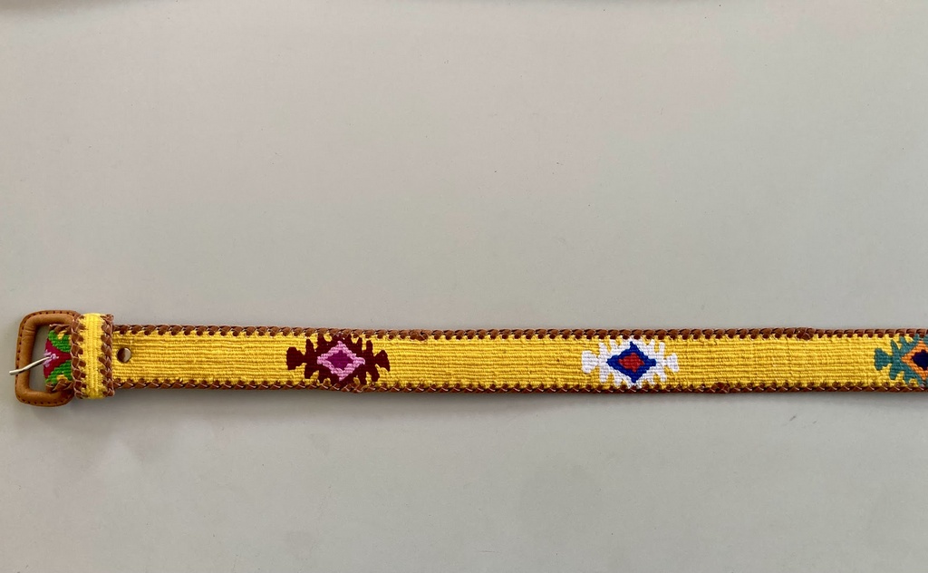 Yellow Southwest Belt   Guatemalan, Guatemala, Mayan, handmade, colorful, wholesale, artisan, Leather, Cotton, Southwest, Belt, Yellow