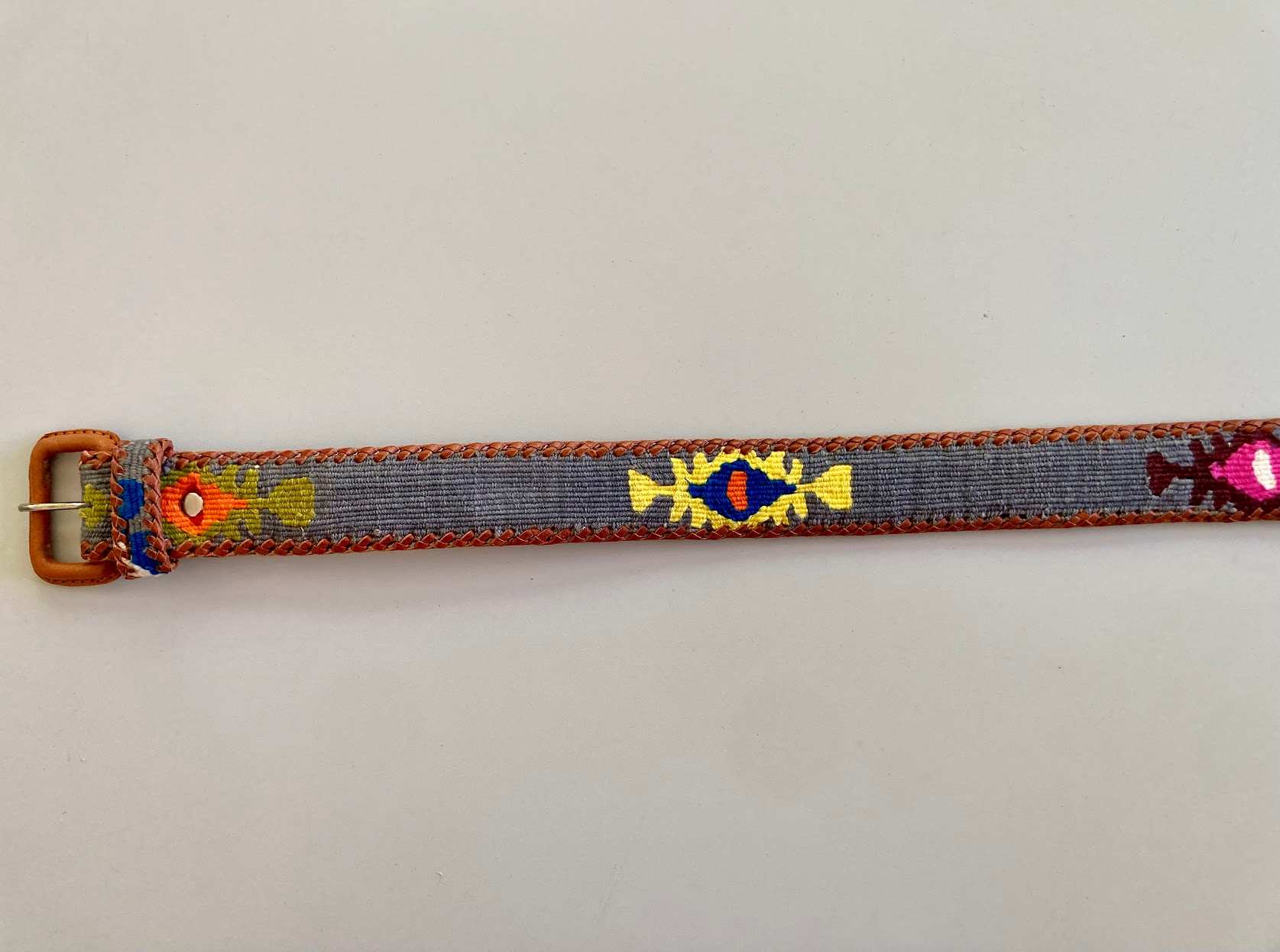 Dark Grey Southwest Belt  Guatemalan, Guatemala, Mayan, handmade, colorful, wholesale, artisan, Leather, Cotton, Southwest, Belt, Orange
