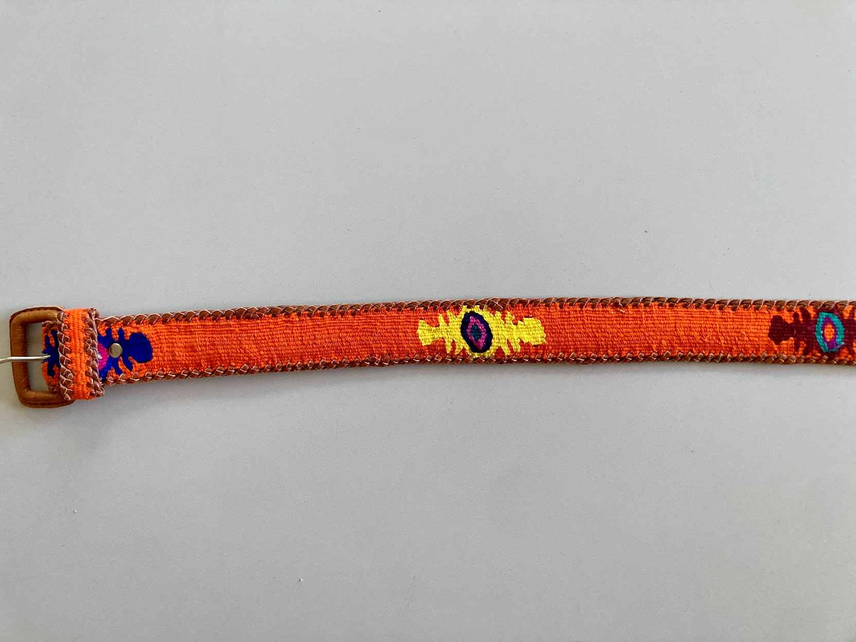 Dark Orange Southwest Belt Guatemalan, Guatemala, Mayan, handmade, colorful, wholesale, artisan, Leather, Cotton, Southwest, Belt, Orange