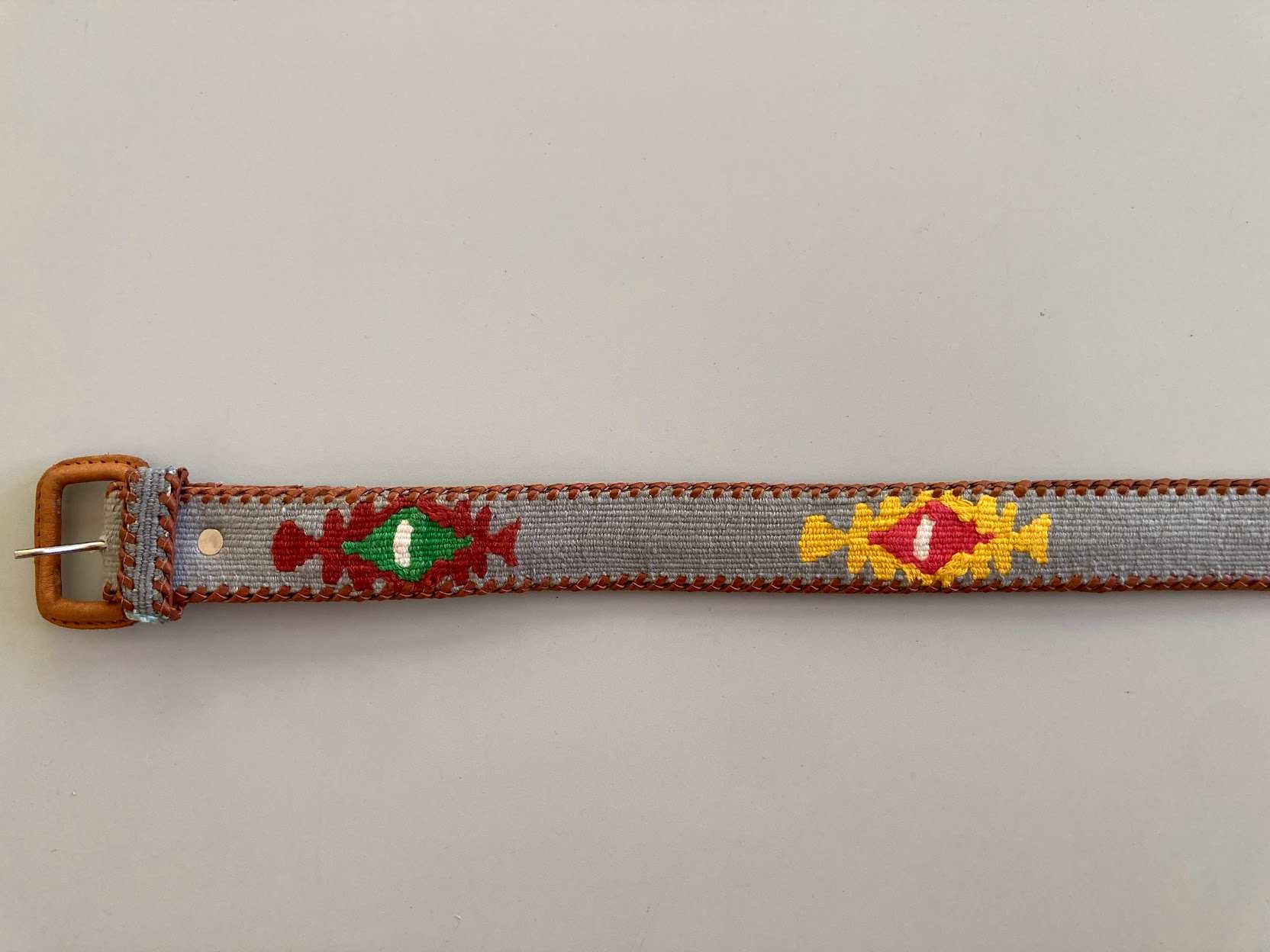 Light Grey Southwest Belt   Guatemalan, Guatemala, Mayan, handmade, colorful, wholesale, artisan, Leather, Cotton, Southwest, Belt, Orange